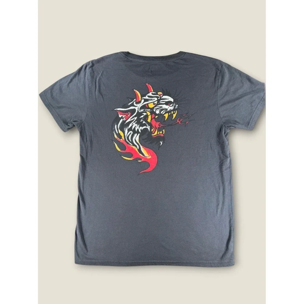 Ed Hardy Mens T-Shirt M Gray Flaming Panther Tattoo Graphic Hardy 78 EHMD1100-34
